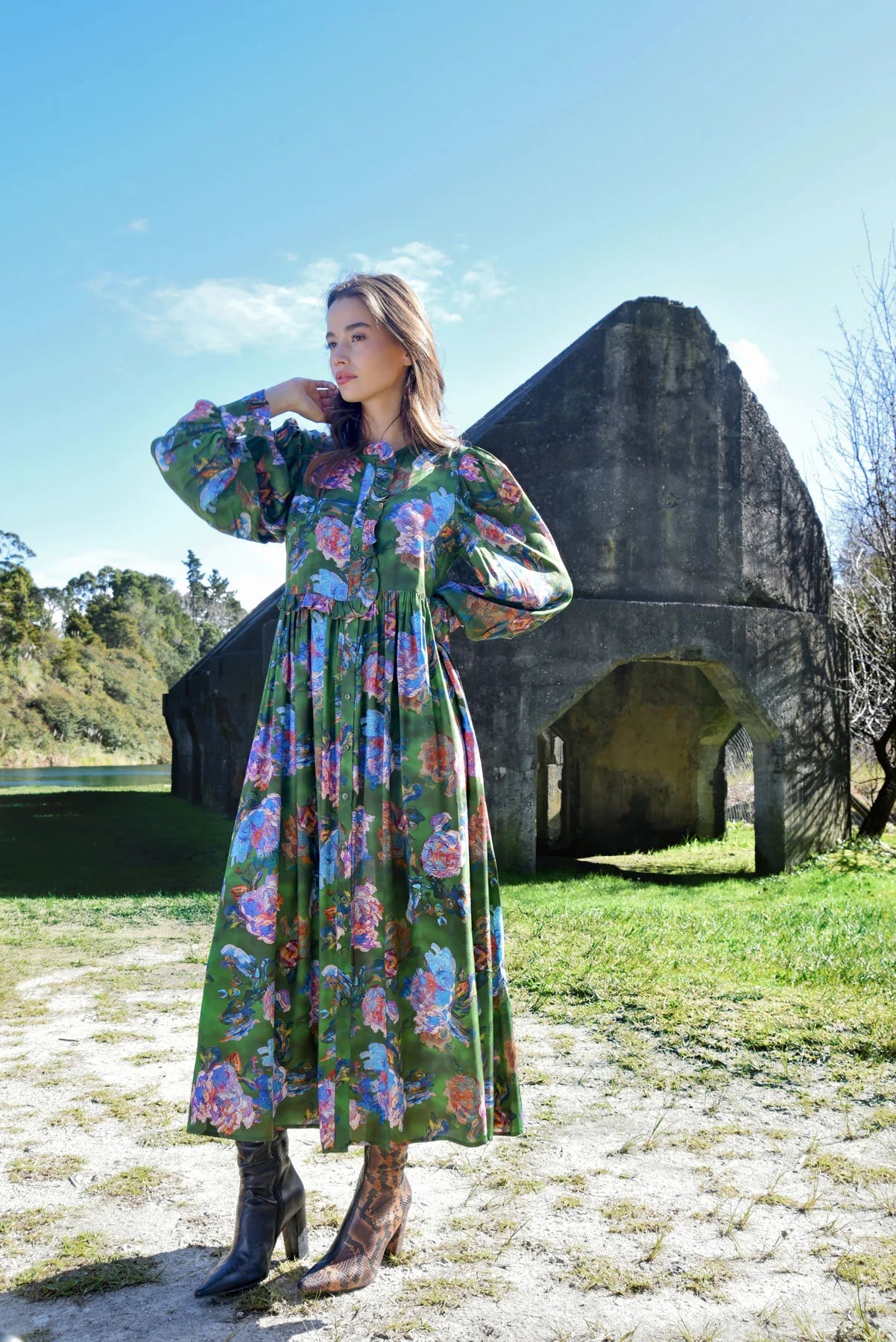 Floral Flair Dress / Green