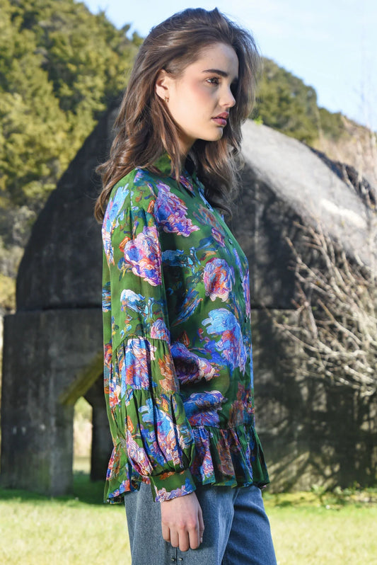 Flounce On Blouse / Green