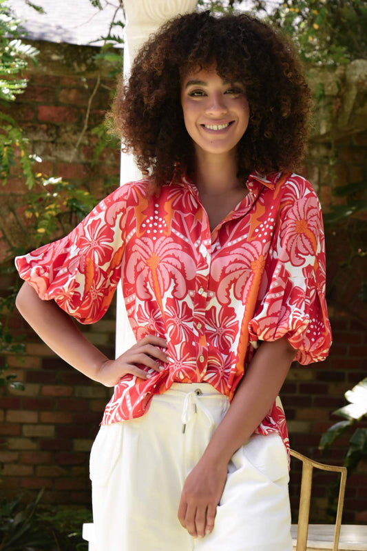 Palm Breeze Shirt / Red & Pink