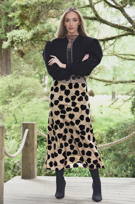 Bias the Way Skirt / Tan & Black