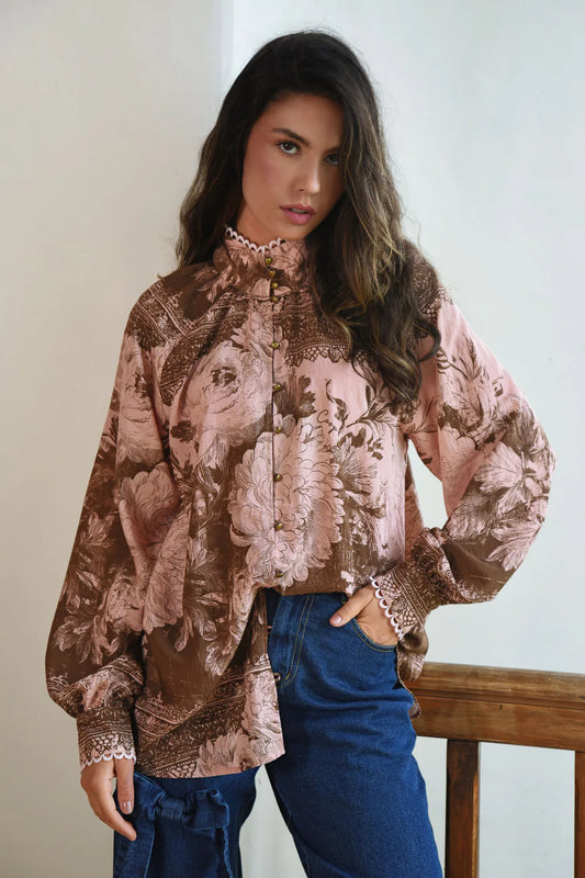 High Society Blouse / Pink & Brown