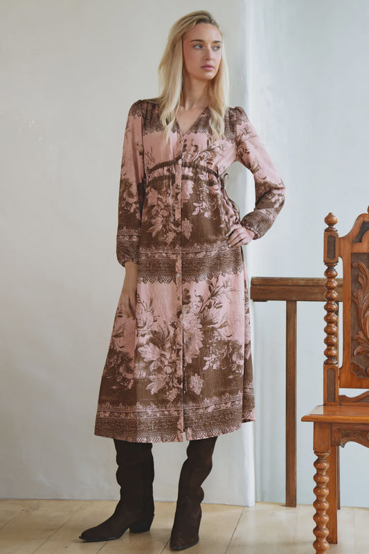 Ruche With It Dress / Pink & Brown