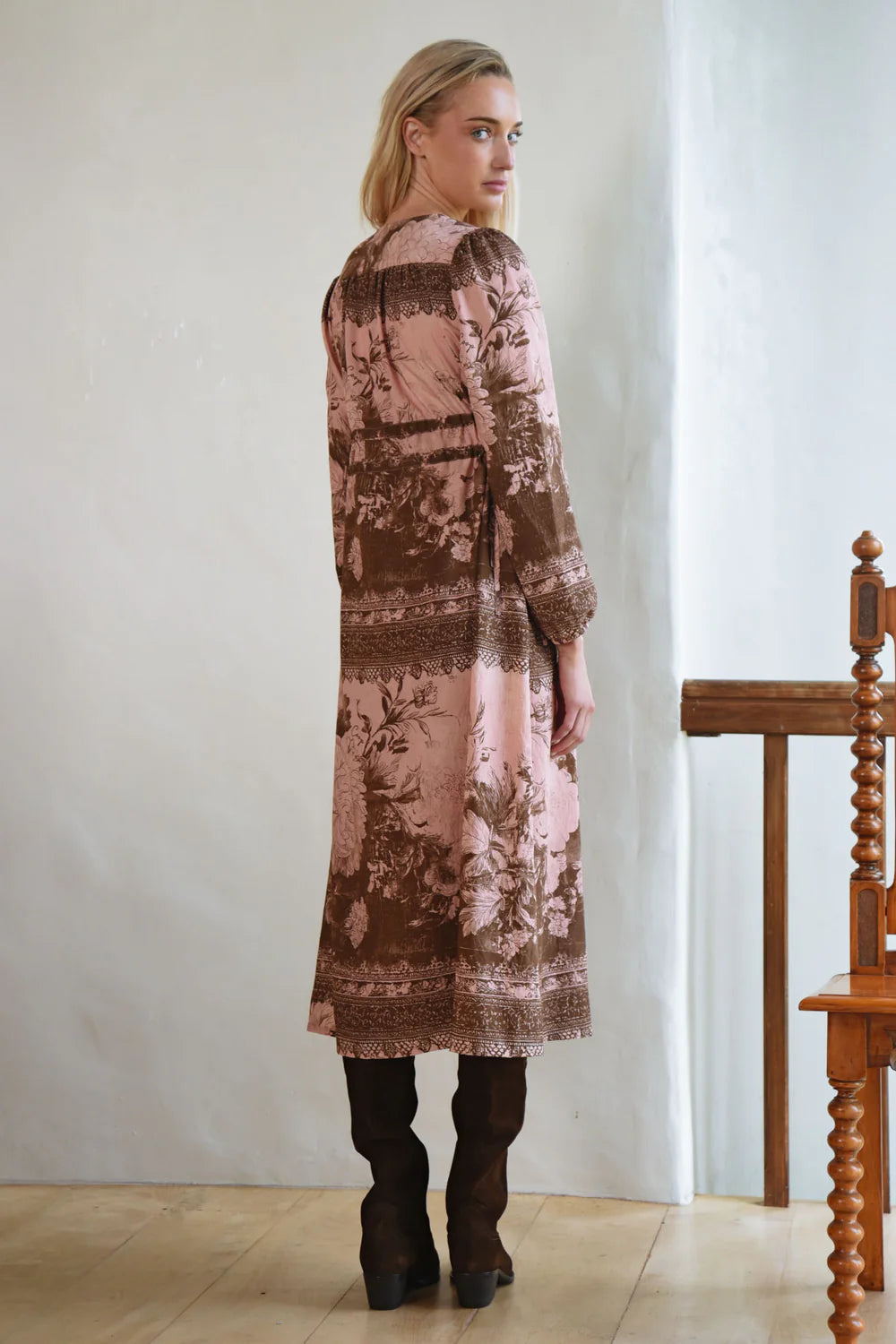 Ruche With It Dress / Pink & Brown