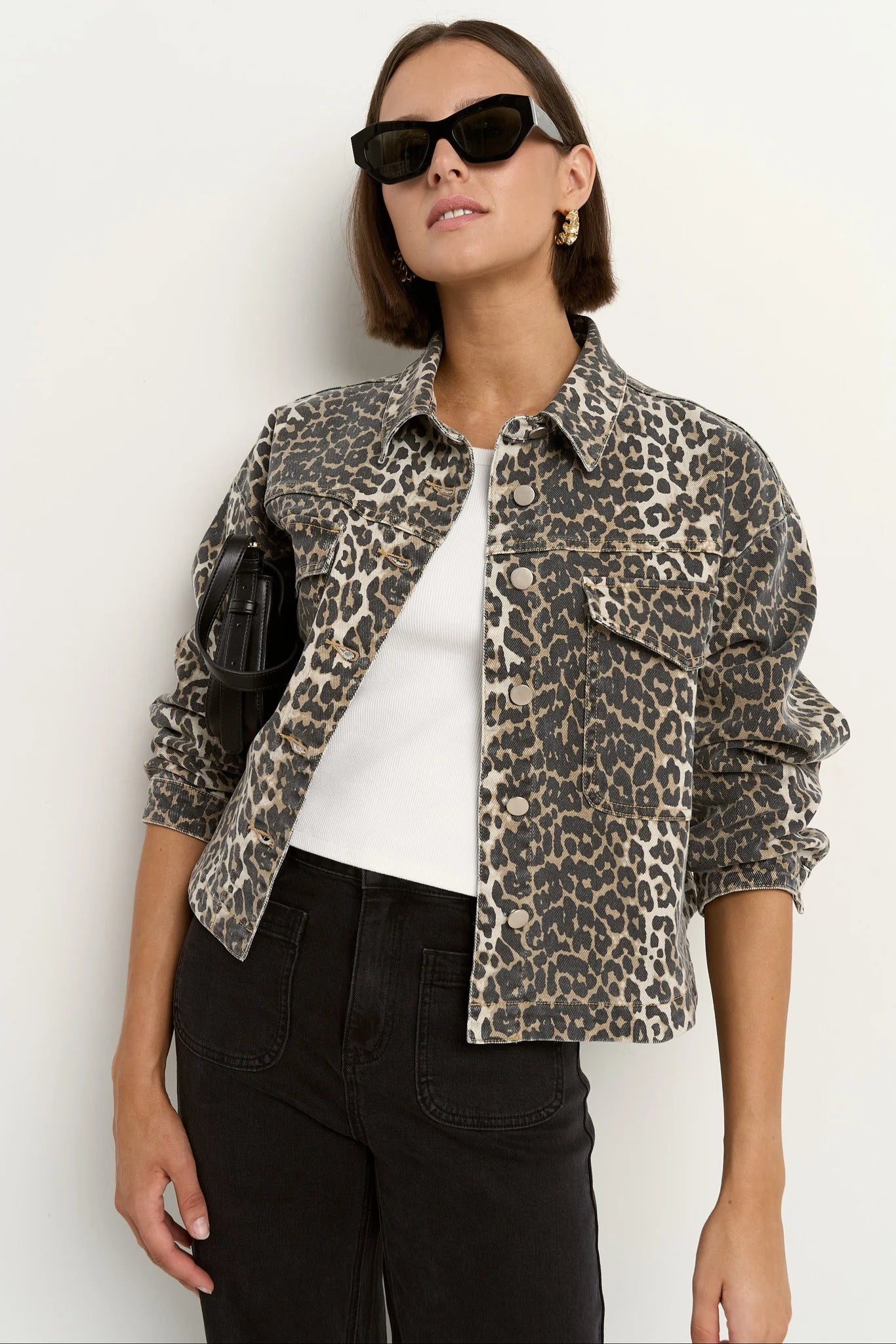 Echo Patch Pocket Denim Jacket / Leopard Print