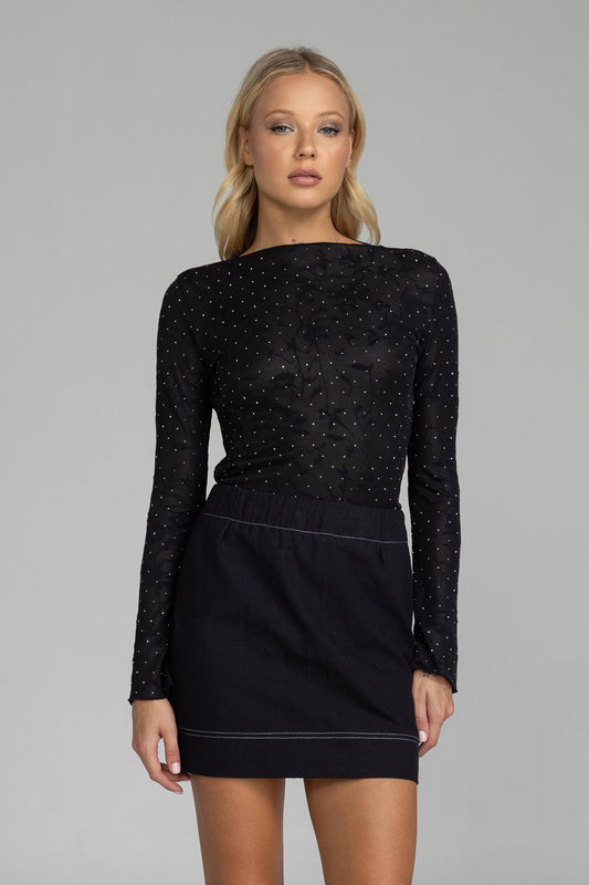 Gigi Top / Black Lace with Silver Dots