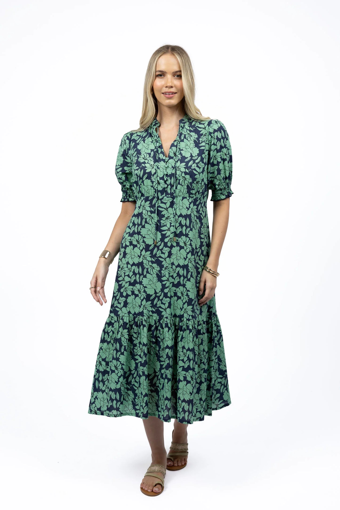 Fleur Midi Dress / Mint-Navy