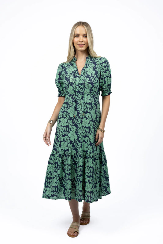 Fleur Midi Dress / Mint-Navy