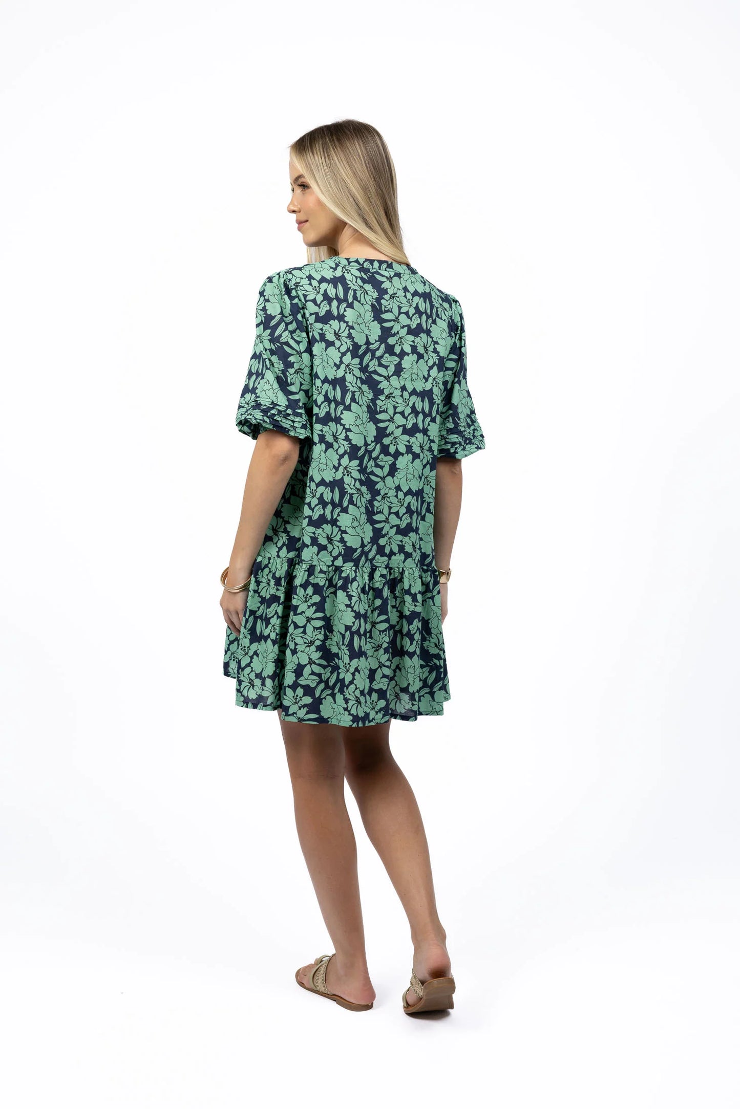 Fleur Smock Dress / Mint-Navy