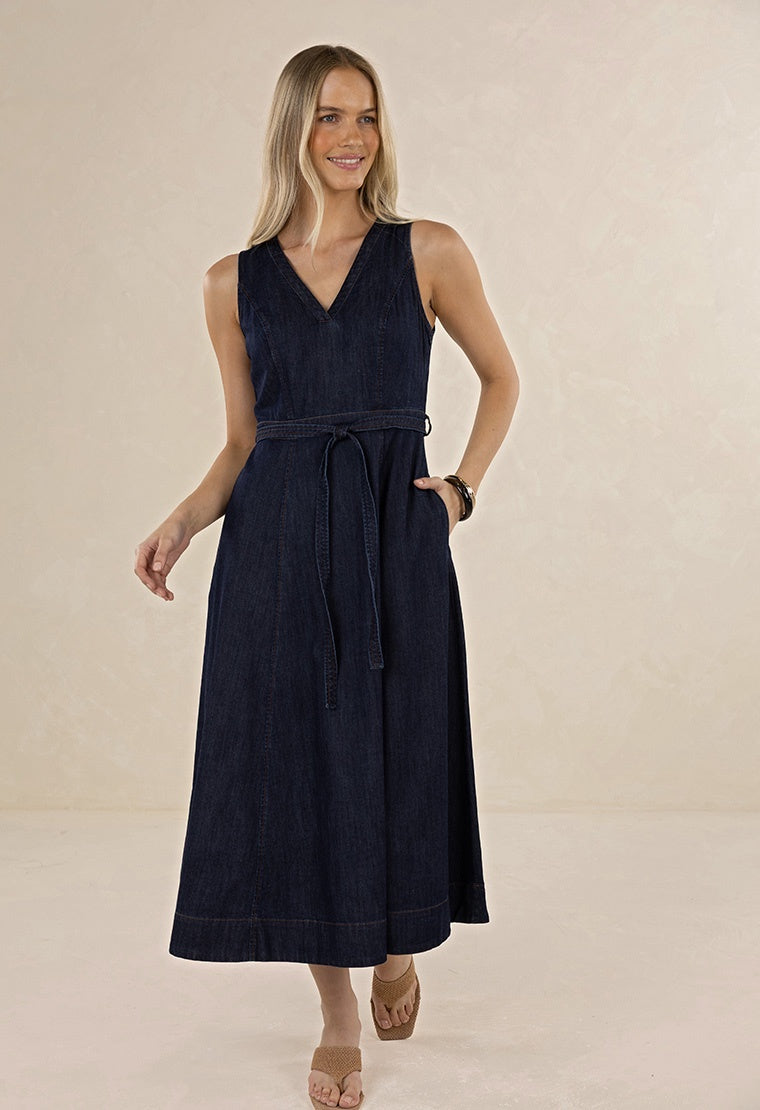 Ivy Denim Midi Dress / Dark Blue