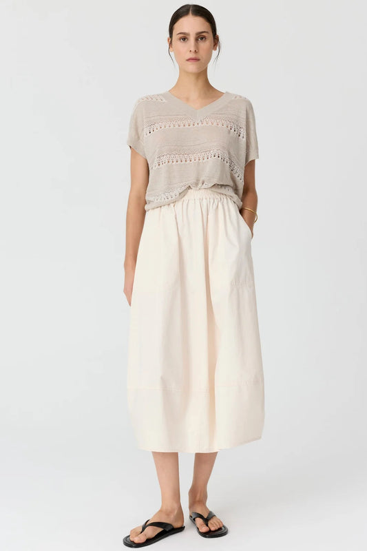 Liana V-neck Pointelle Knit / Pebble-Chalk