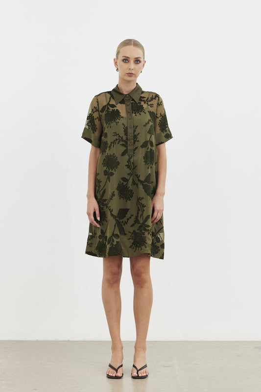 Echo Collar Dress / Olive Blossom