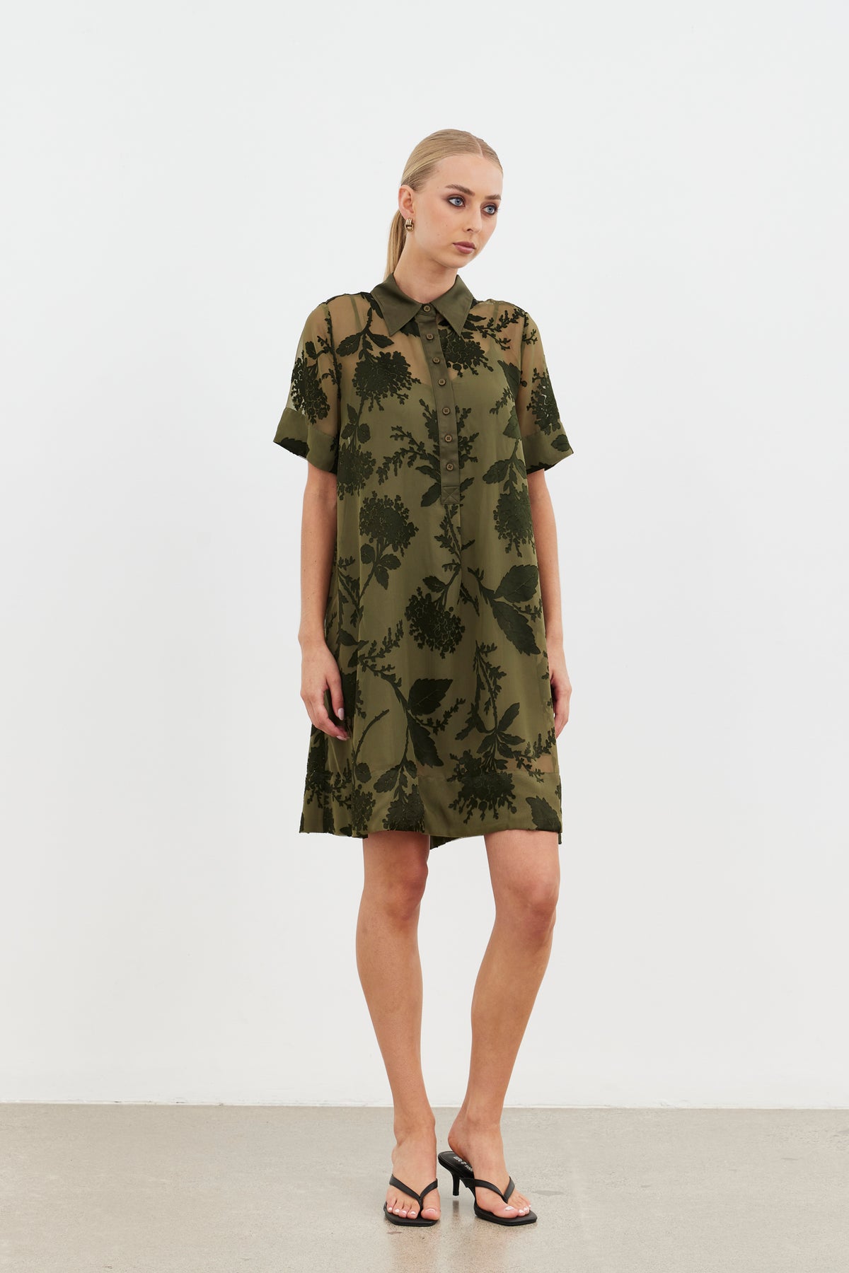 Echo Collar Dress / Olive Blossom