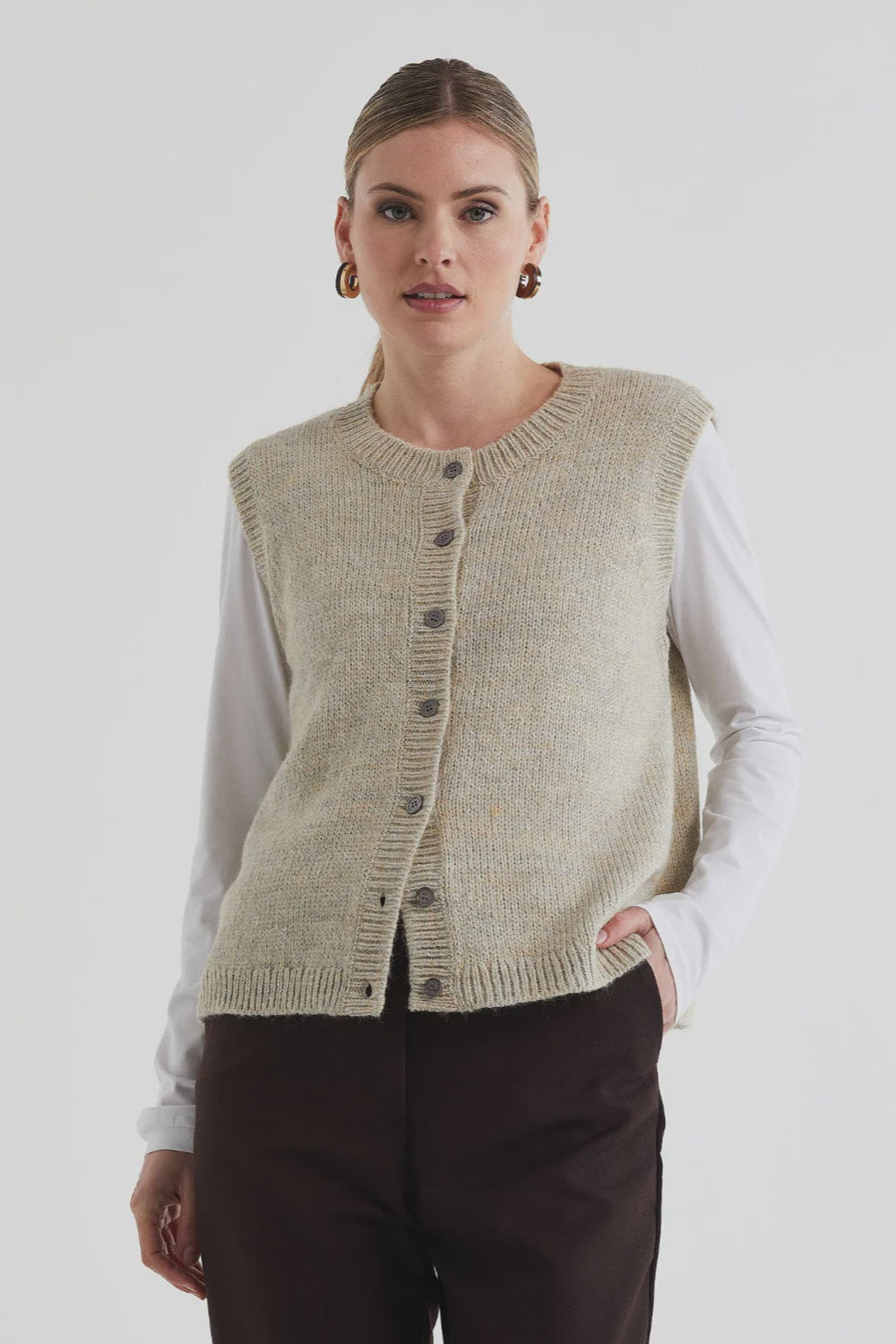 Button Front Vest / Oat