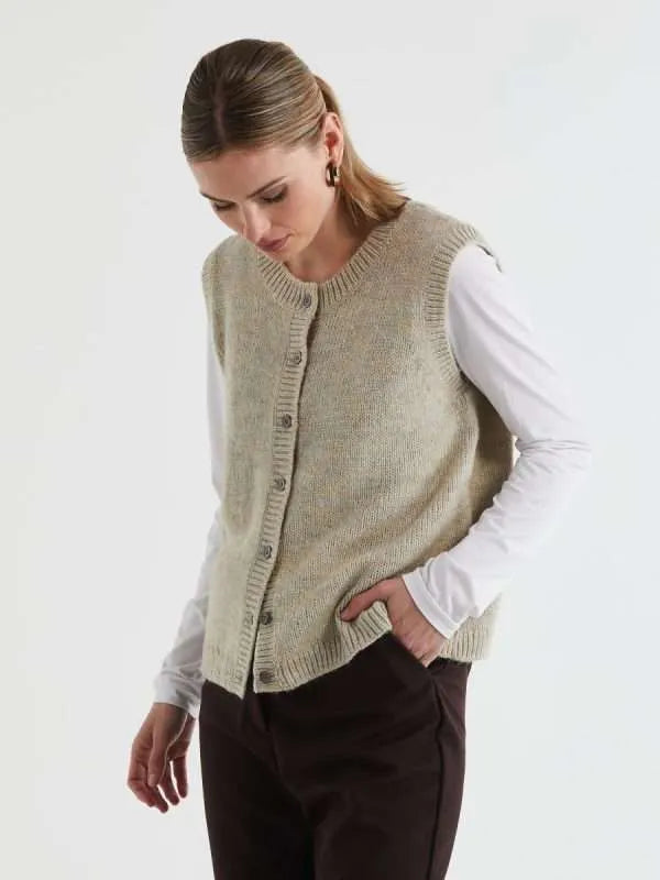 Button Front Vest / Oat