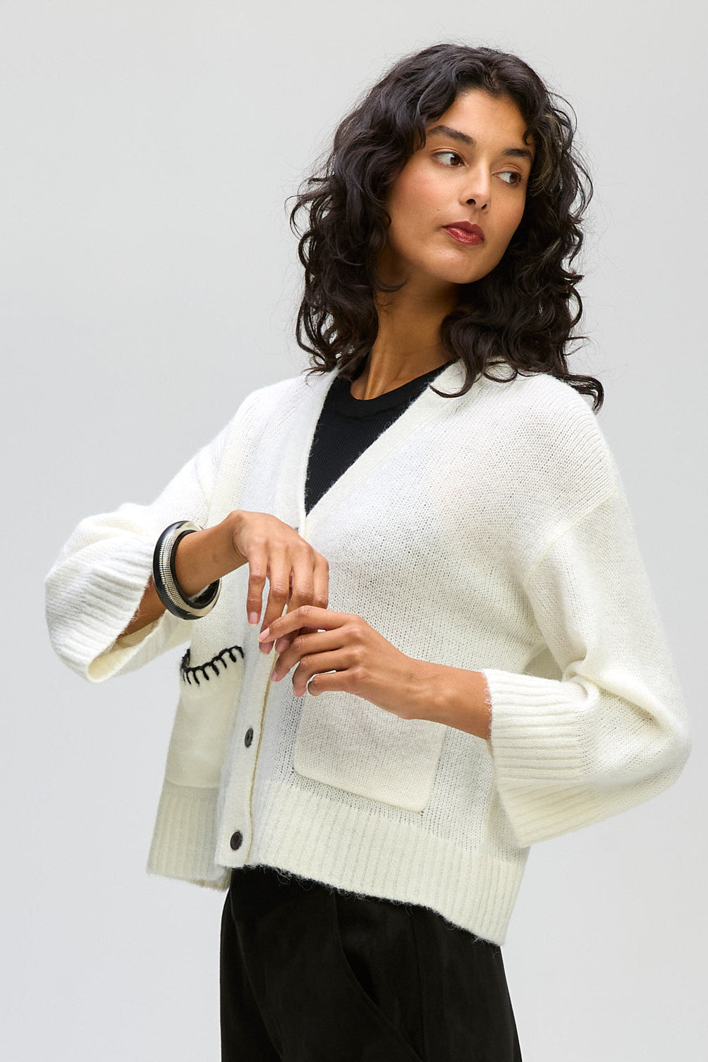 Boxy Detail Cardi / Winter white