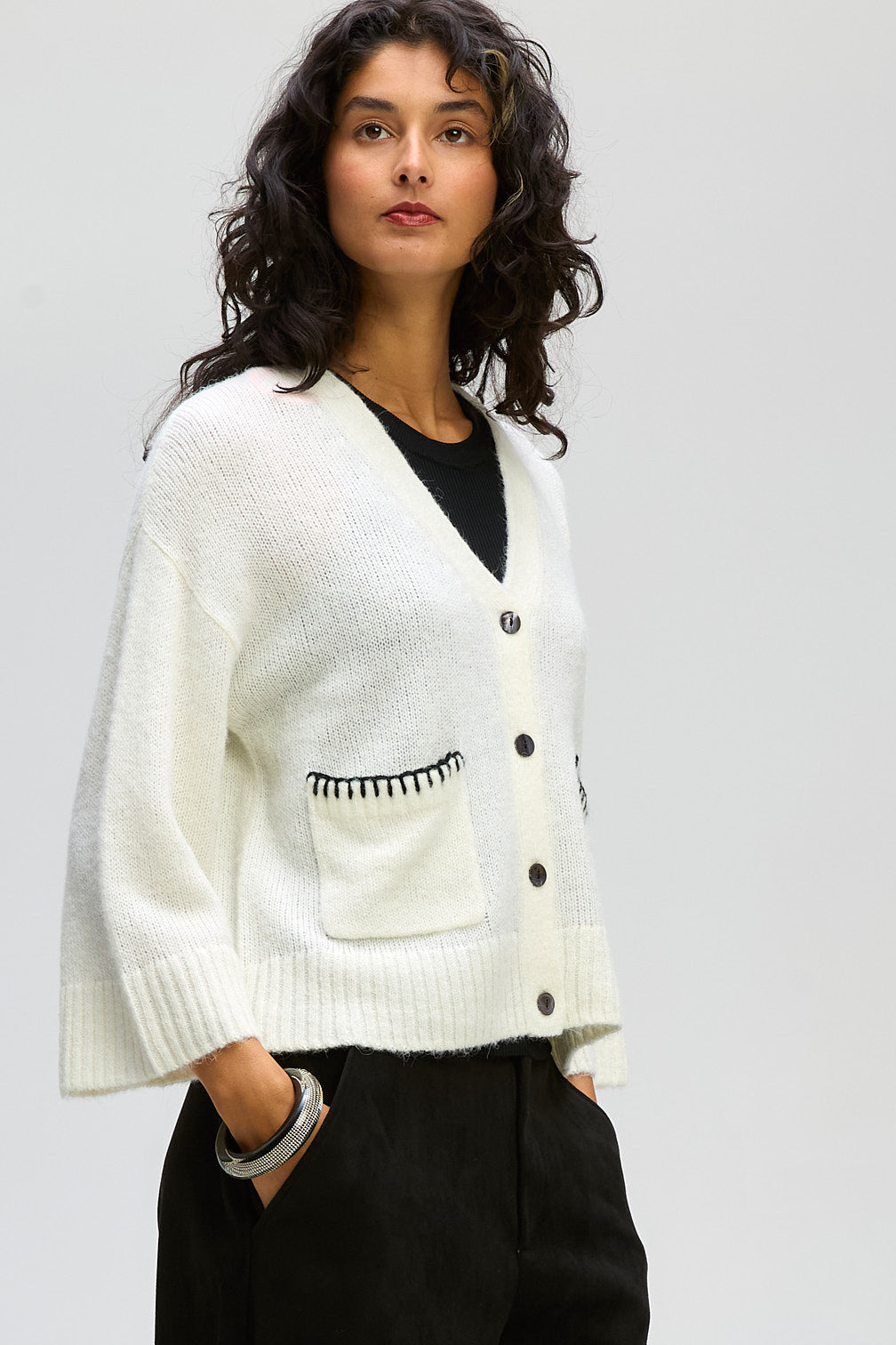 Boxy Detail Cardi / Winter white