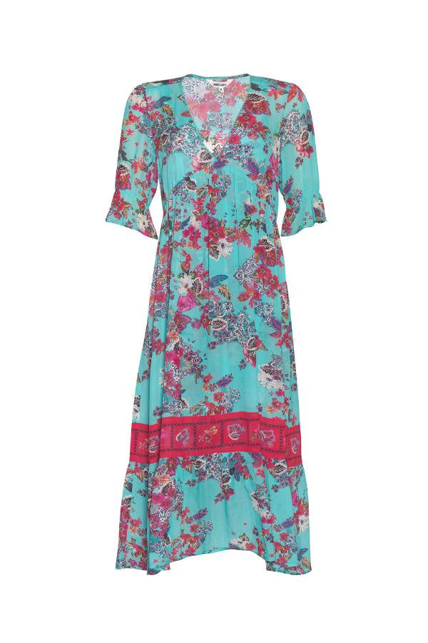 Matera Sheer Midi Dress / Aqua Multi