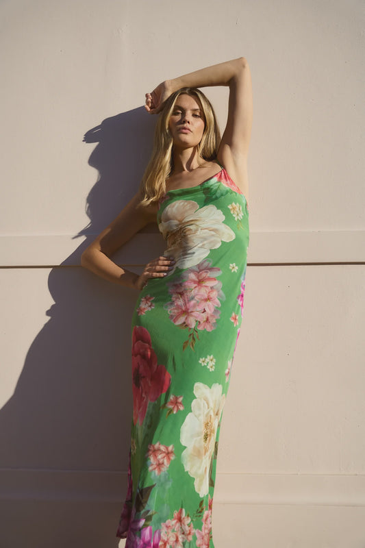 Lavish Tie Back Bias Slip Dress / Apple Floral