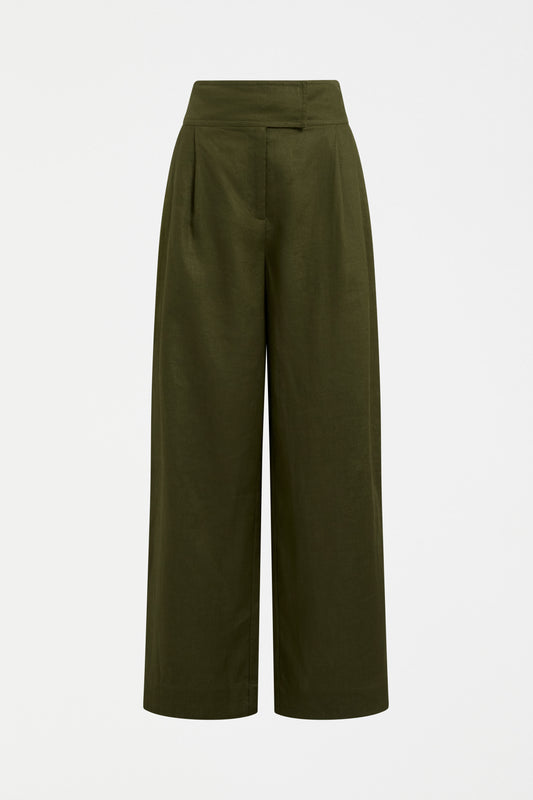 Green wide-leg pants on a white background