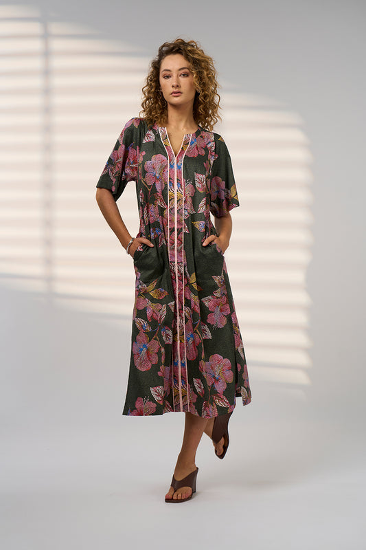 Mosaica Midi Dress / Khaki Multi