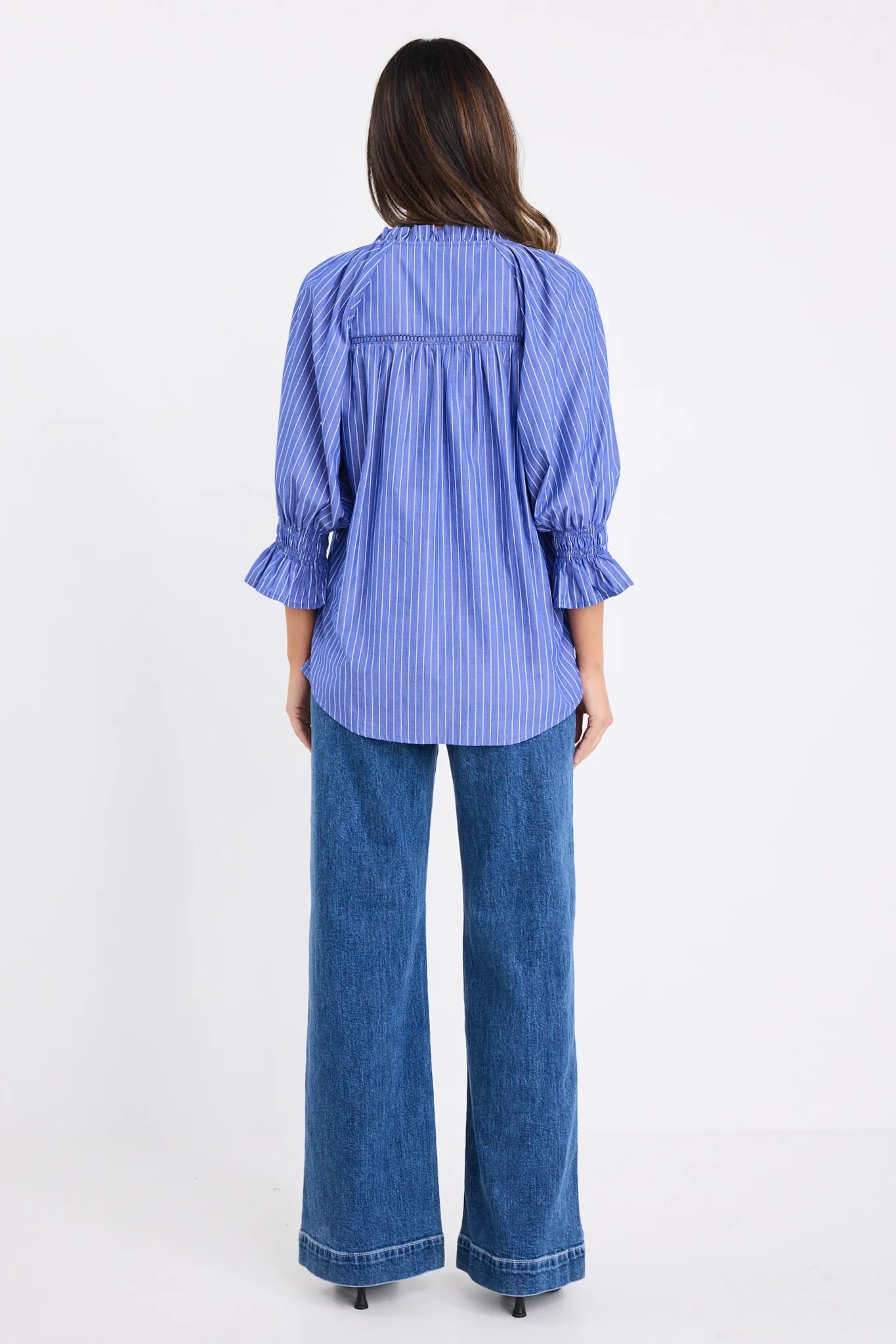 Noetic Stripe Short Sleeve Blouse / Dark Blue
