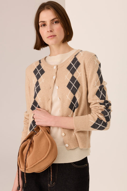 Loren Argyle Cardigan / Pebble-Charcoal