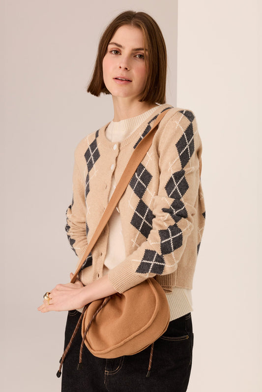 Loren Argyle Cardigan / Pebble-Charcoal