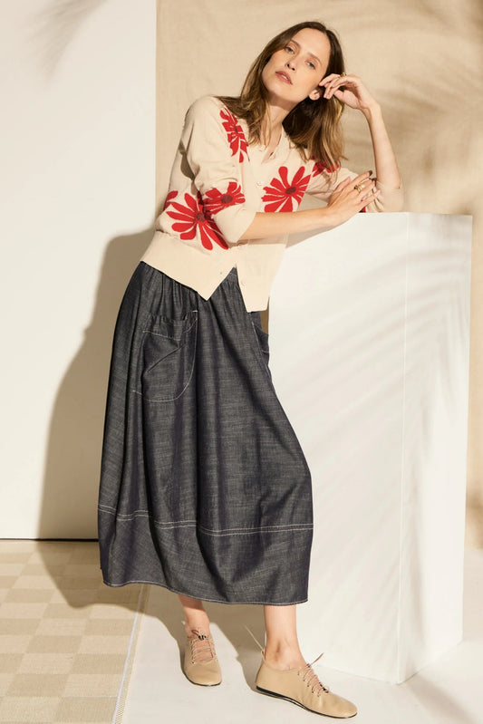 Lask Daisy Cardigan / Ecru-Red