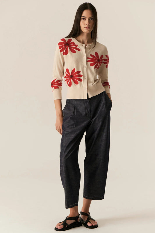 Lask Daisy Cardigan / Ecru-Red
