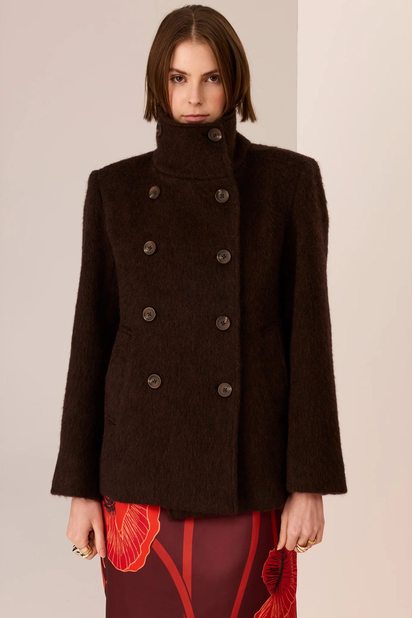 Mirren High Neck Coat / Cola