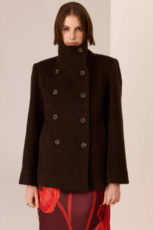 Mirren High Neck Coat / Cola