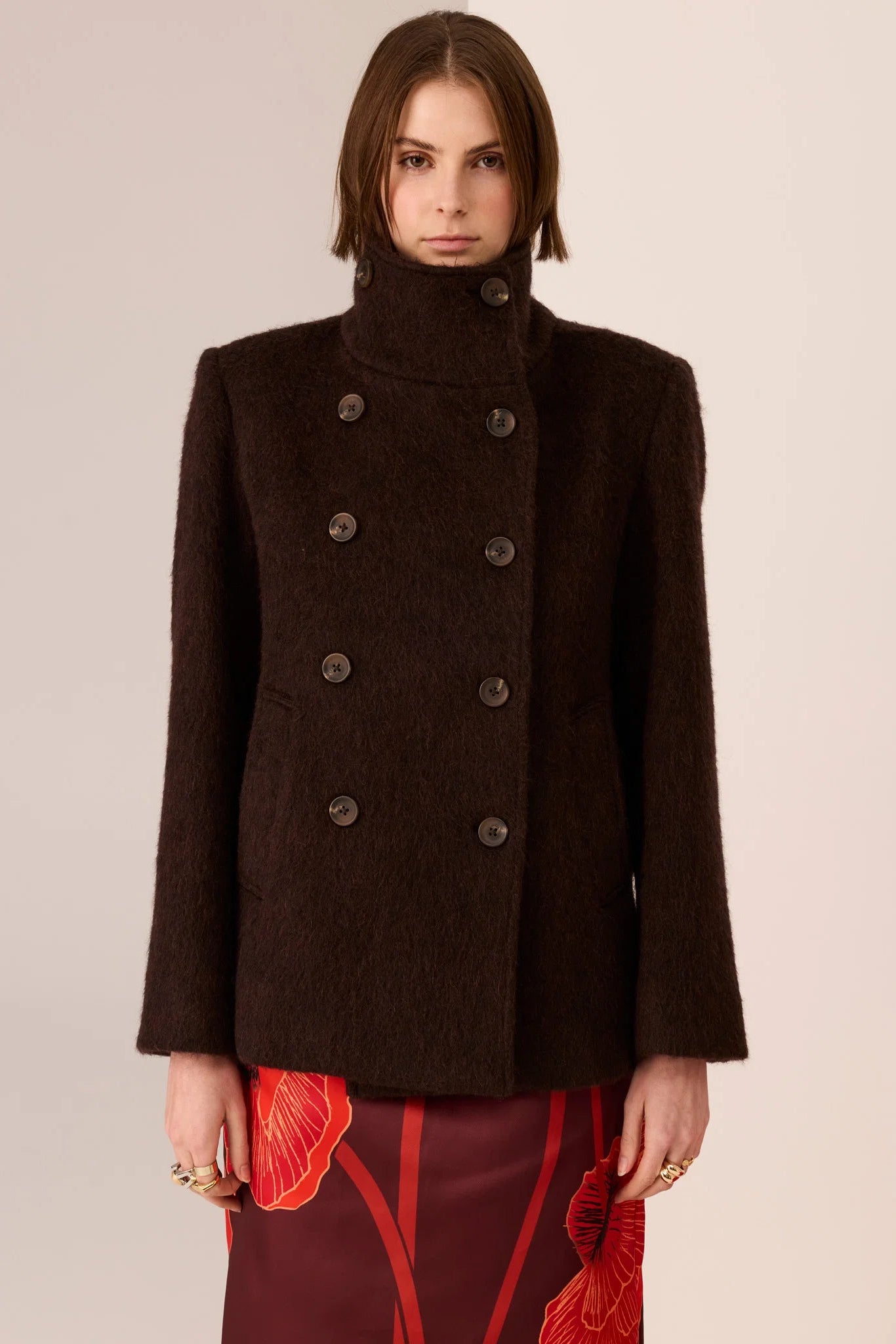 Mirren High Neck Coat / Cola