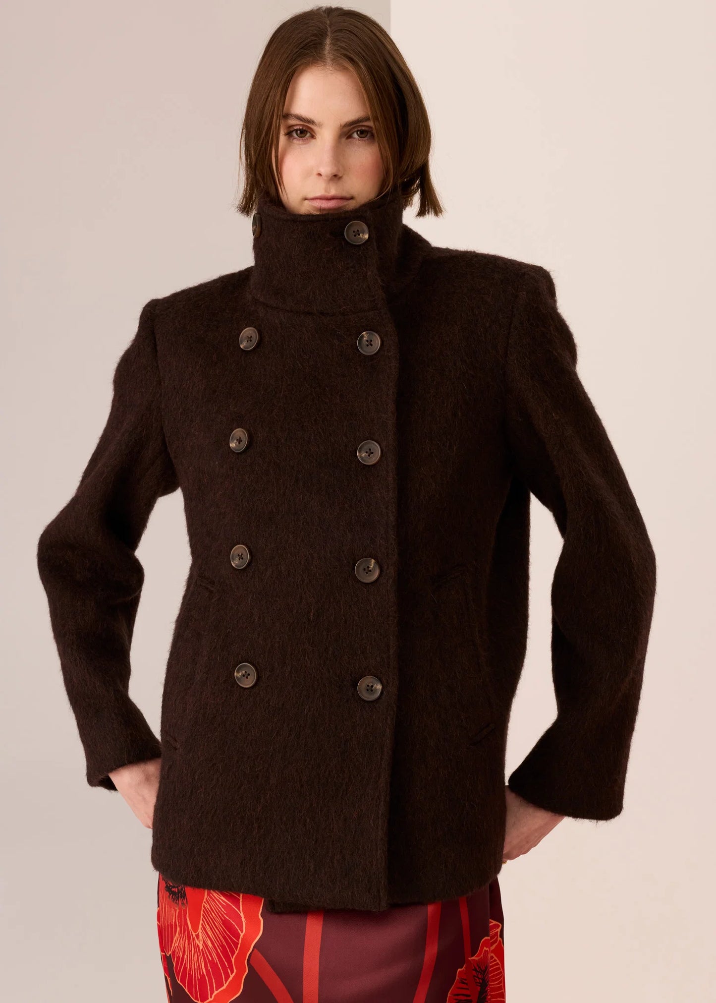 Mirren High Neck Coat / Cola