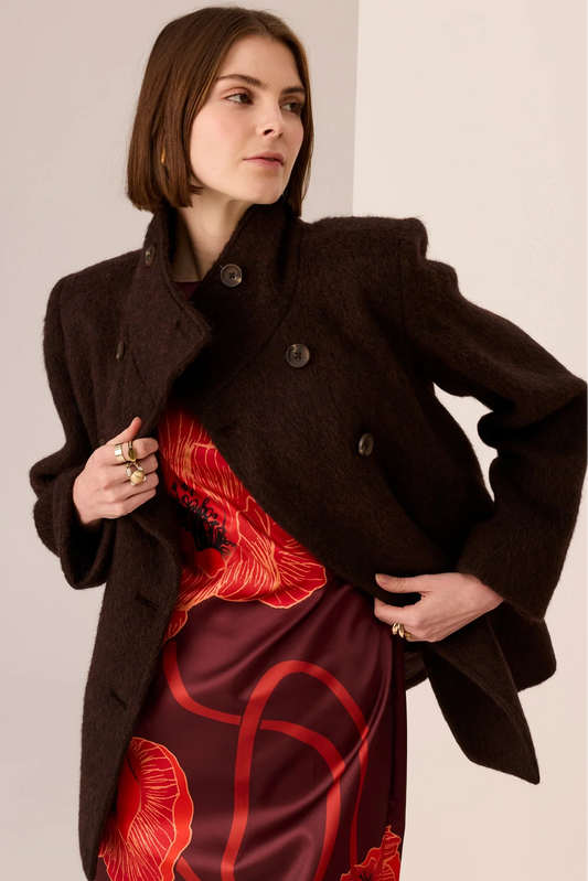 Mirren High Neck Coat / Cola