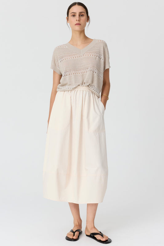Liana V-neck Pointelle Knit / Pebble-Chalk