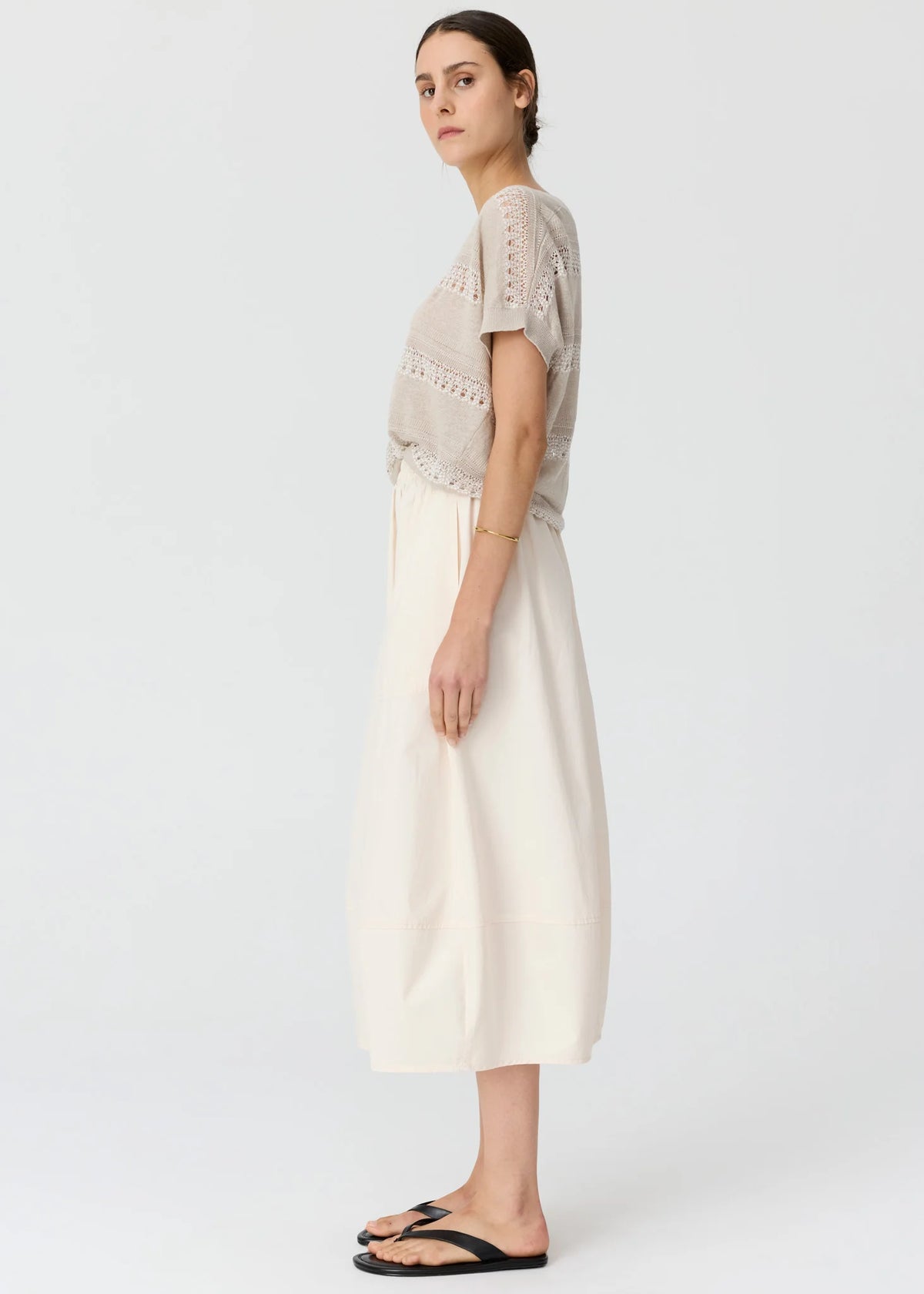 Liana V-neck Pointelle Knit / Pebble-Chalk