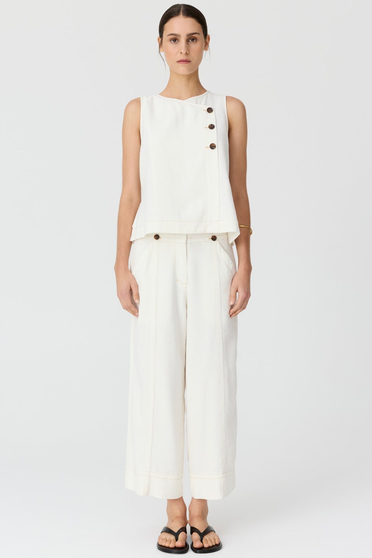 Anise Button Tank / Chalk