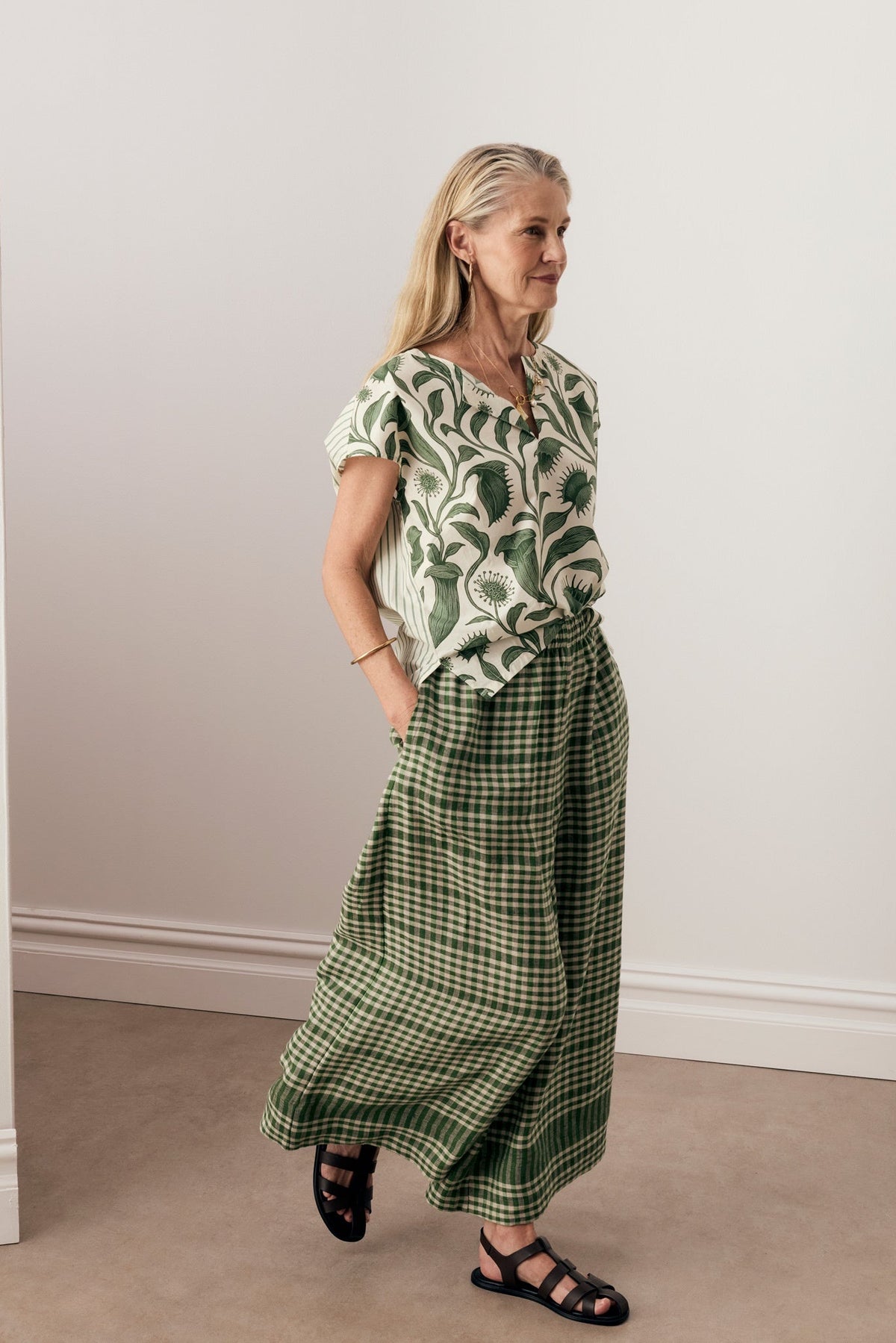 Botanica Top w Contrast Back / Botanica Print-Stripe