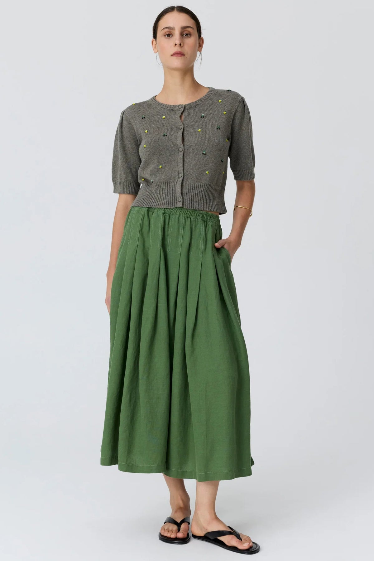 Viloa SS Cardigan Beaded / Moss