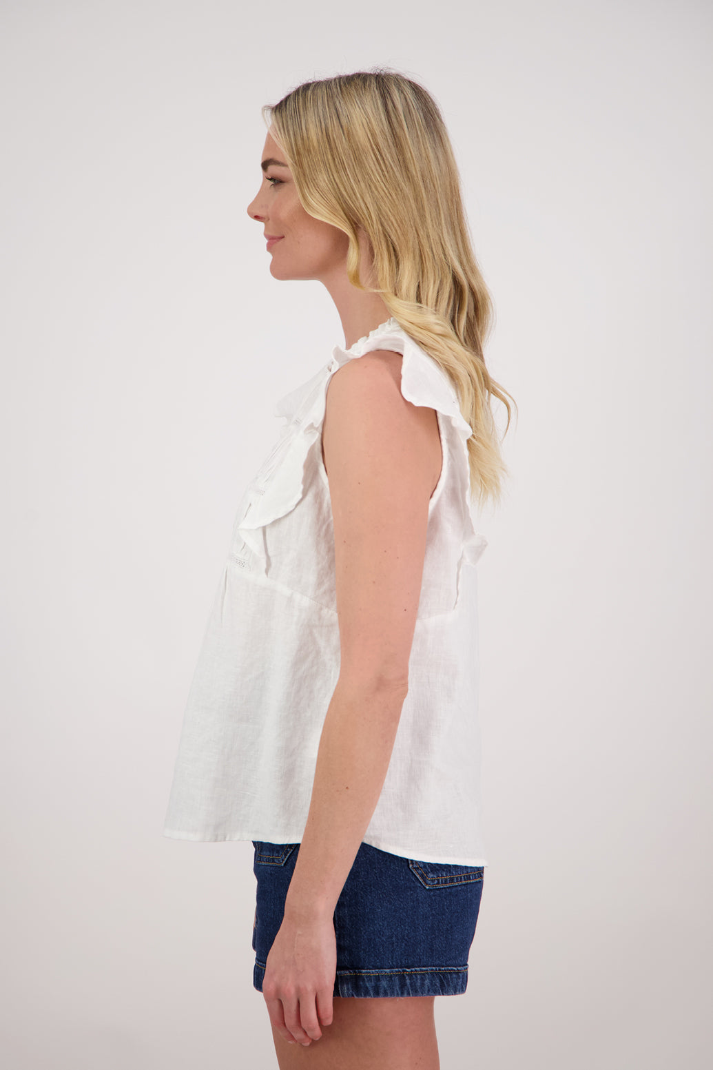 Pinkie Top Linen /White