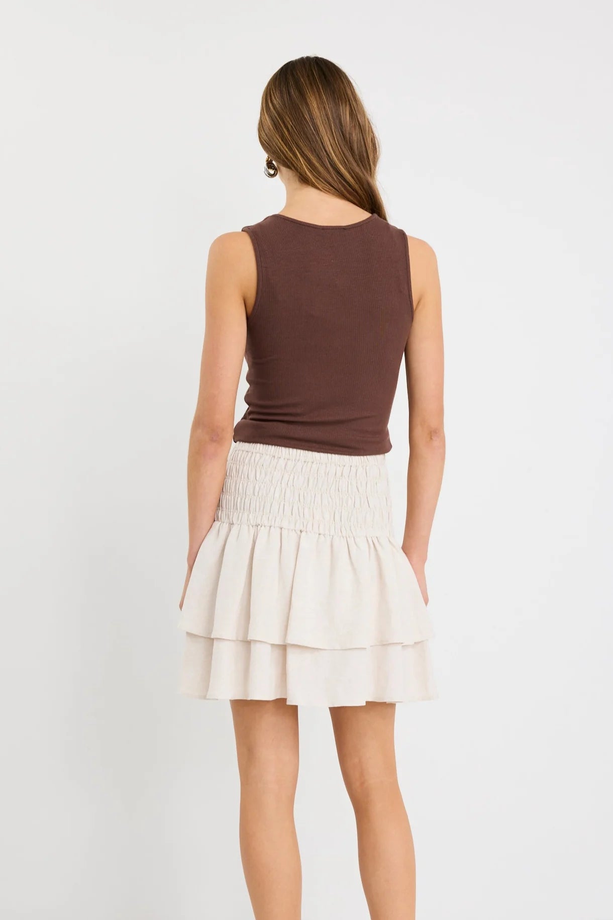 Lennox Shirred Blend Tiered Mini Skirt / Natural Linen