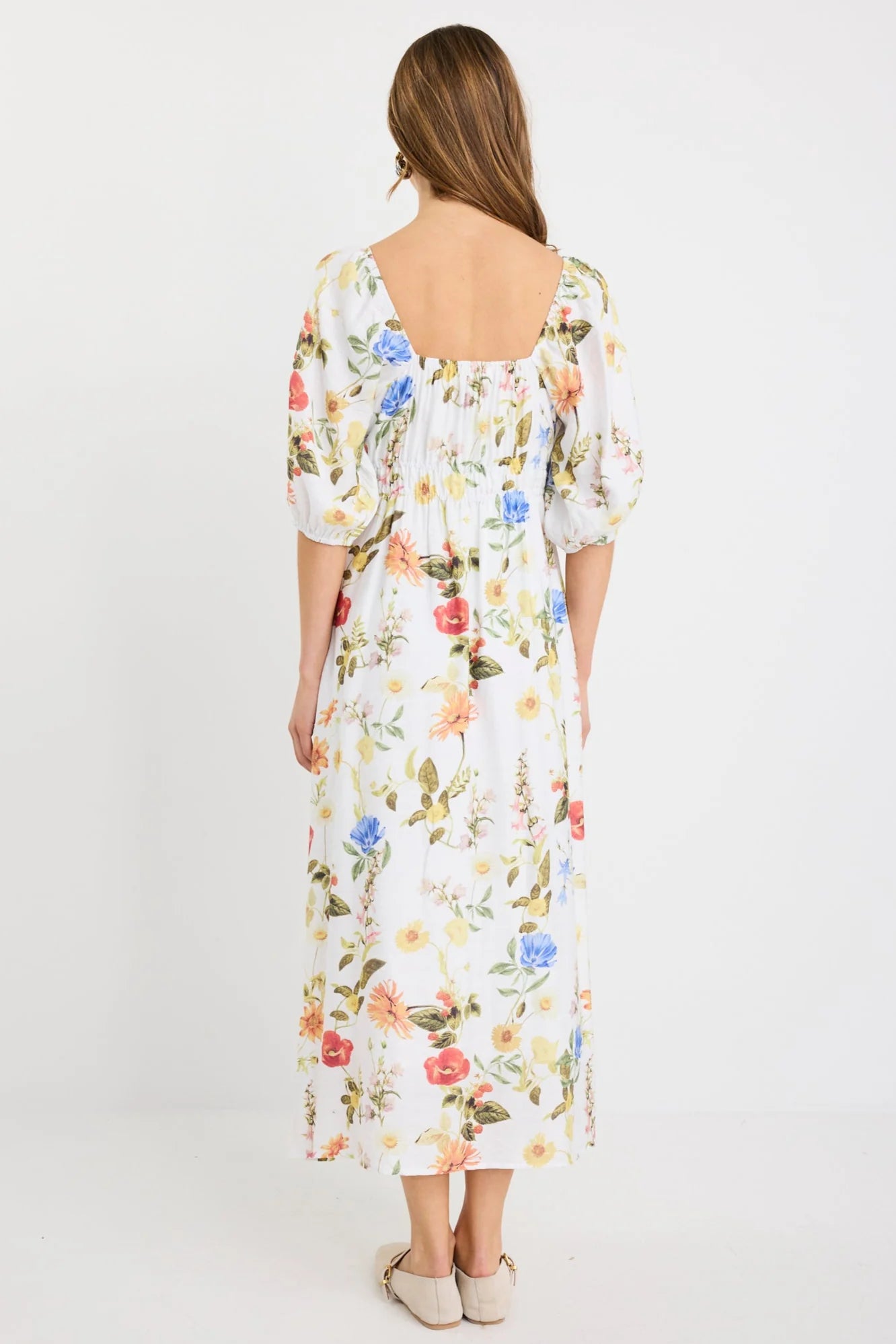 Posy Midi Dress / Cream Garden Print