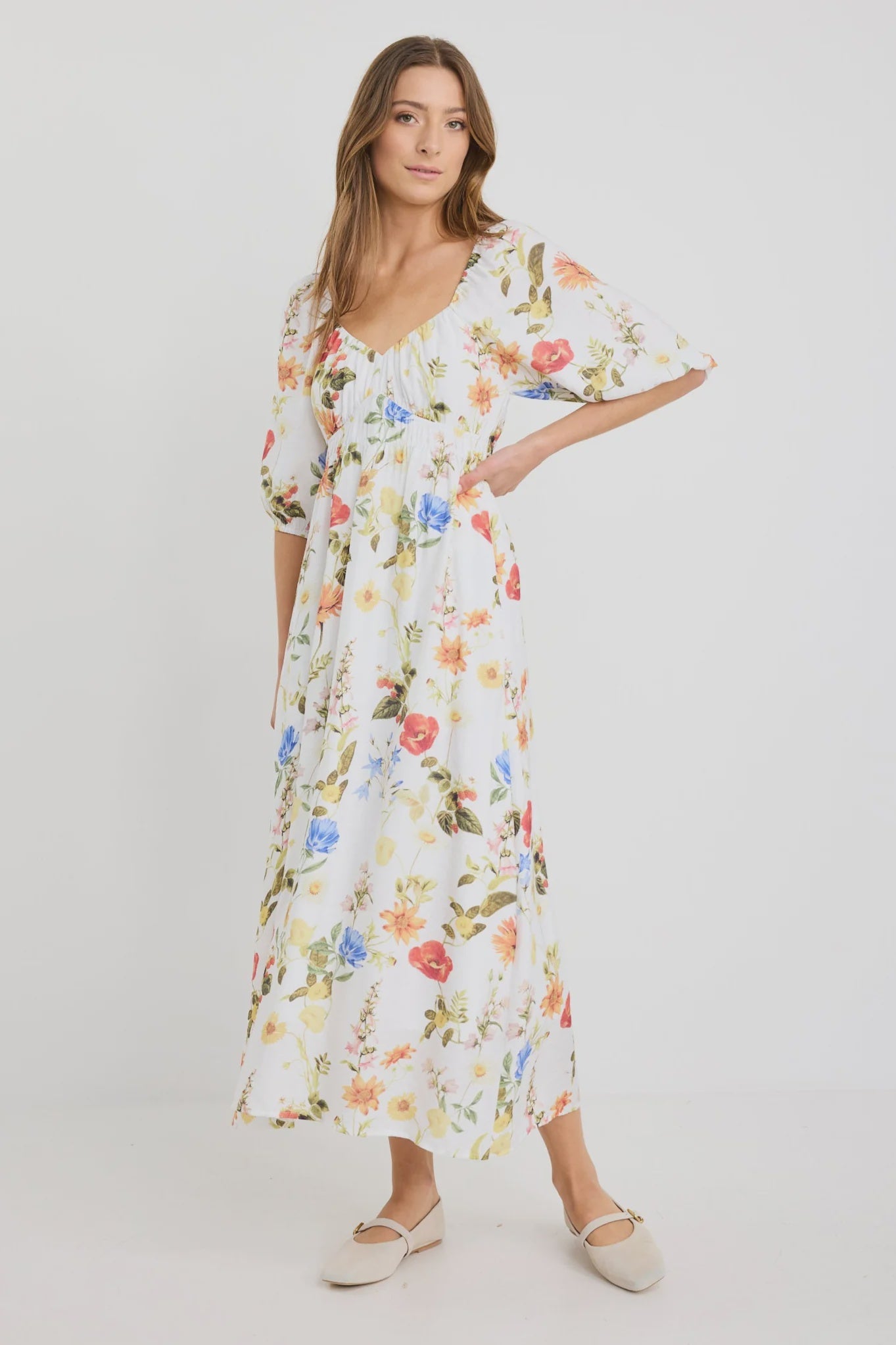 Posy Midi Dress / Cream Garden Print