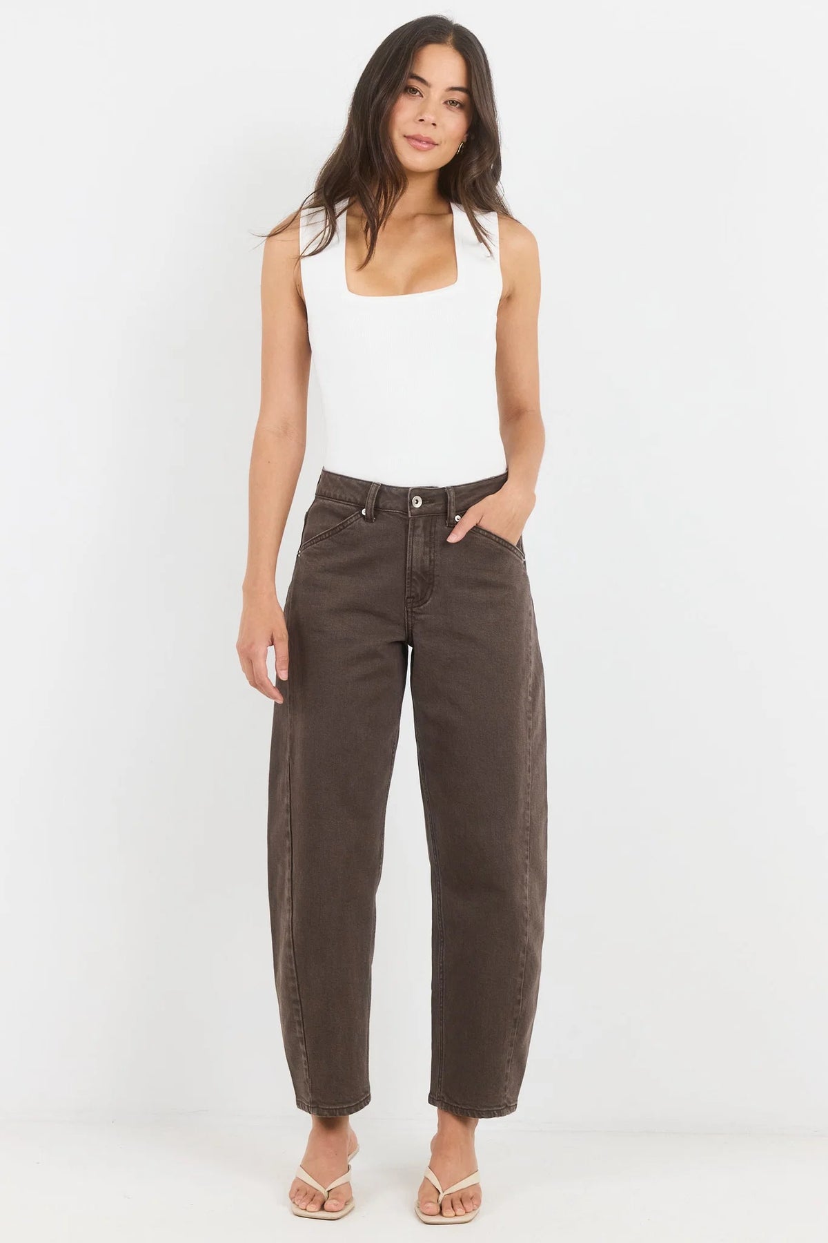 Idolise Stretch Soft Barrel Jean / Mocha