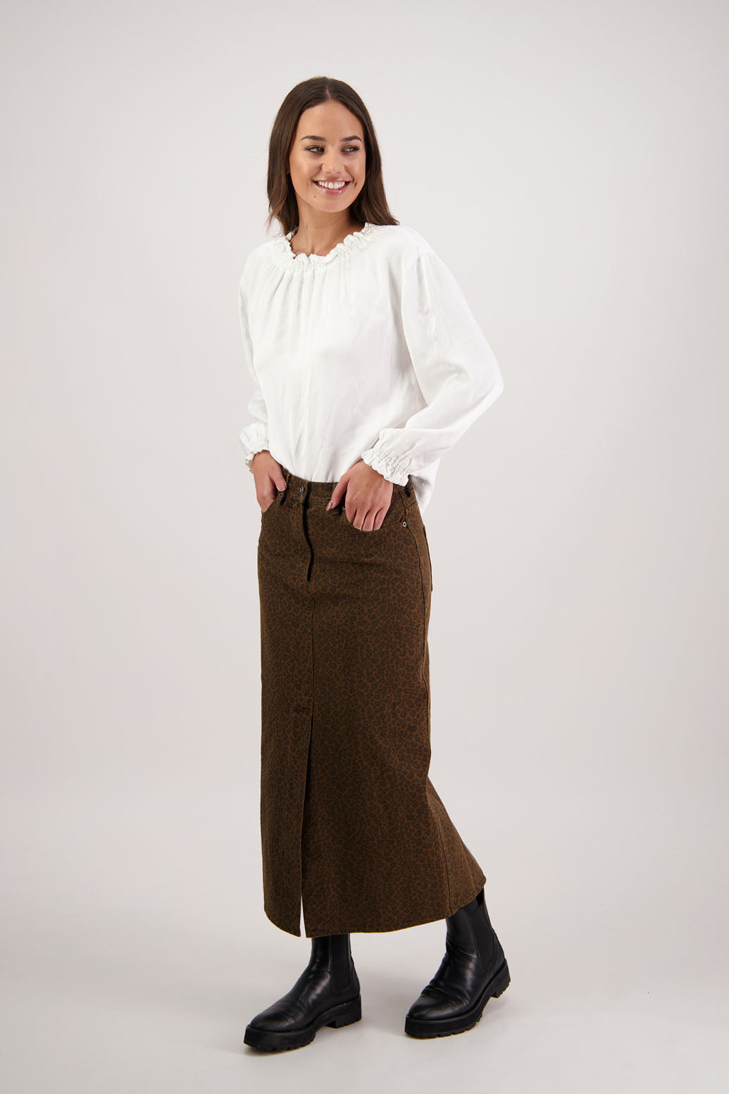 Rebel Denim Skirt / Tan Animal