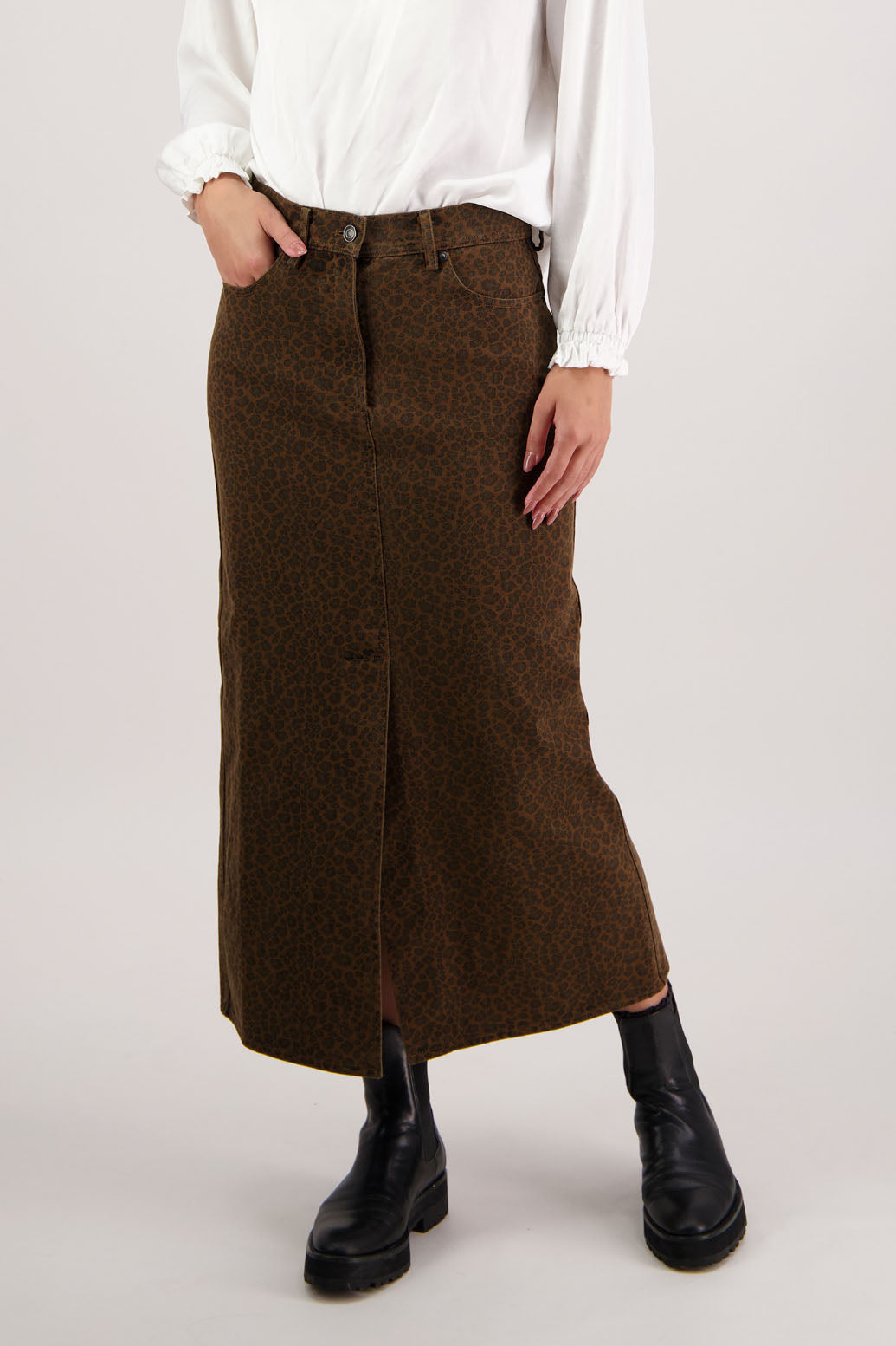 Rebel Denim Skirt / Tan Animal