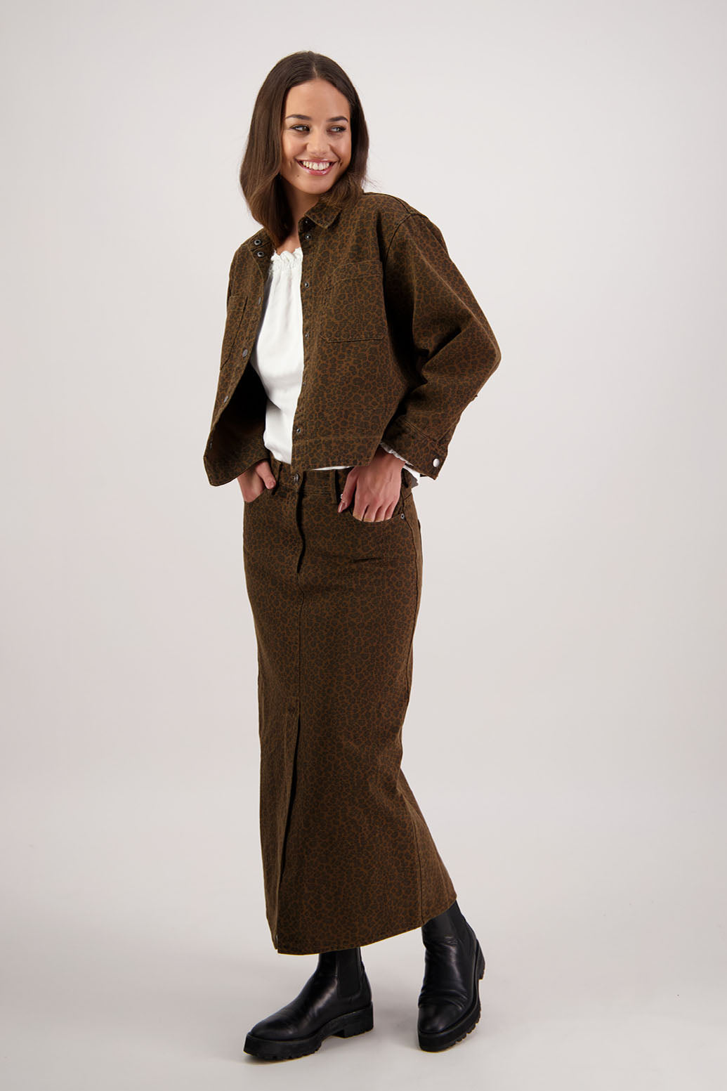 Rebel Denim Skirt / Tan Animal