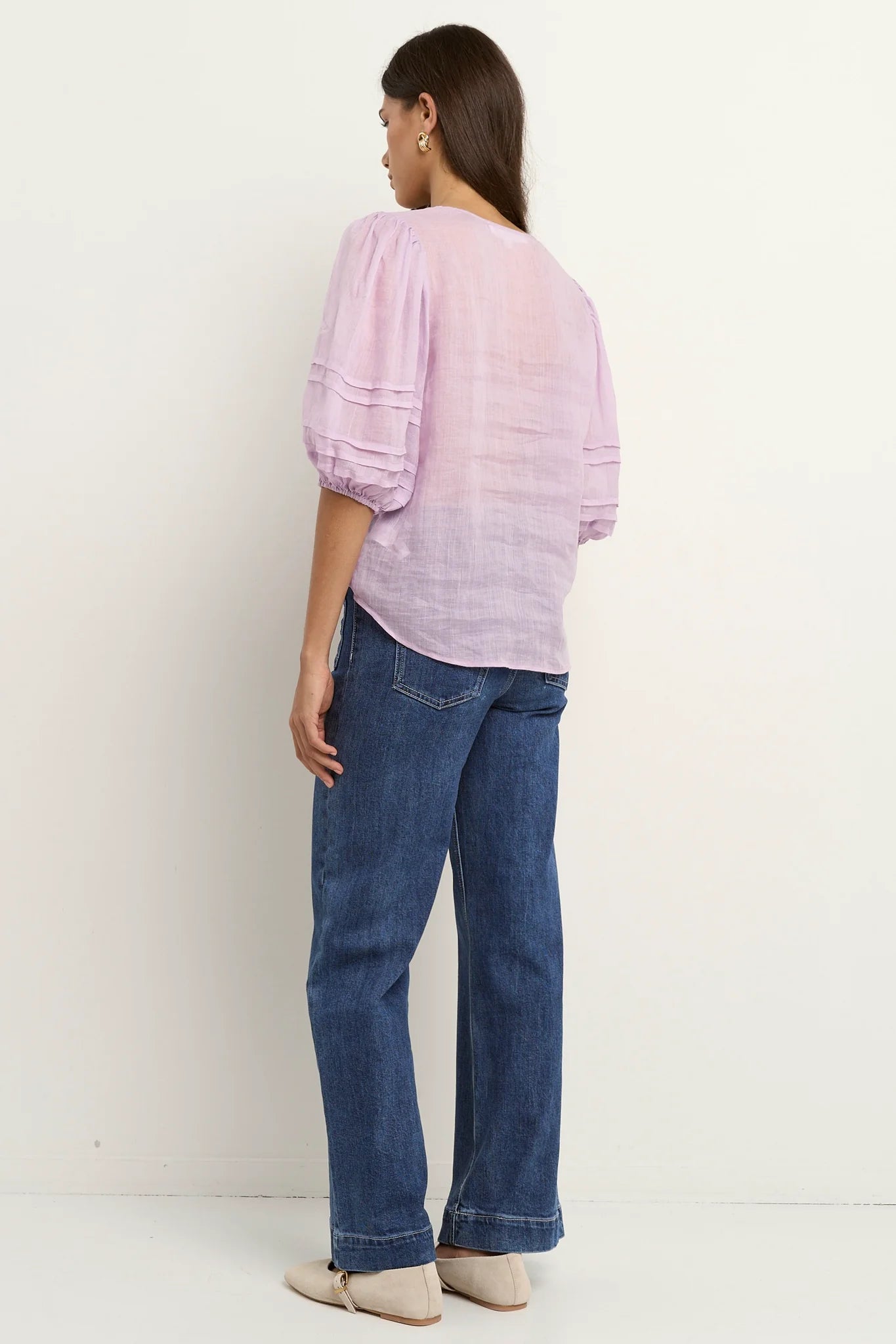Recall  Ramie Pleat Sleeve Crew Top / Lilac