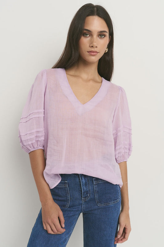 Recall  Ramie Pleat Sleeve Crew Top / Lilac