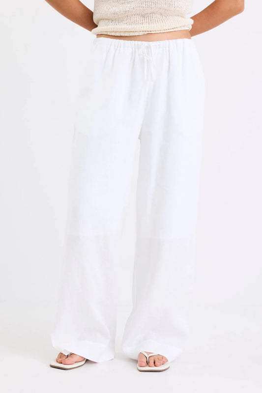 Wellness Linen Pull On Wide Leg Pants / White